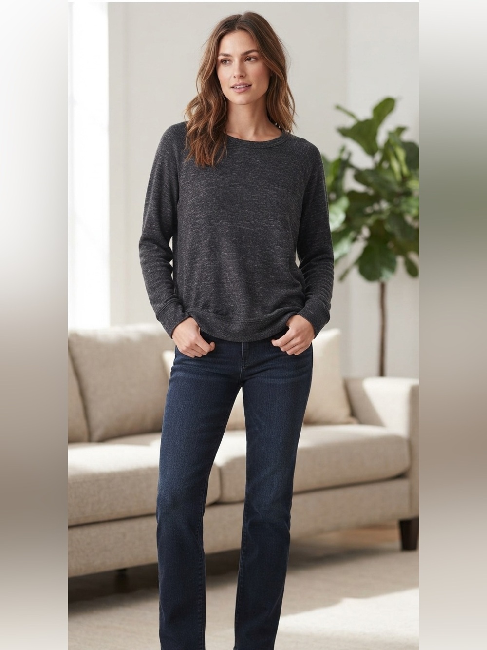 Buffalo David Bitton Charcoal Grey Marled Long Sleeve Crewneck Size M Minimalist - Picture 2 of 12